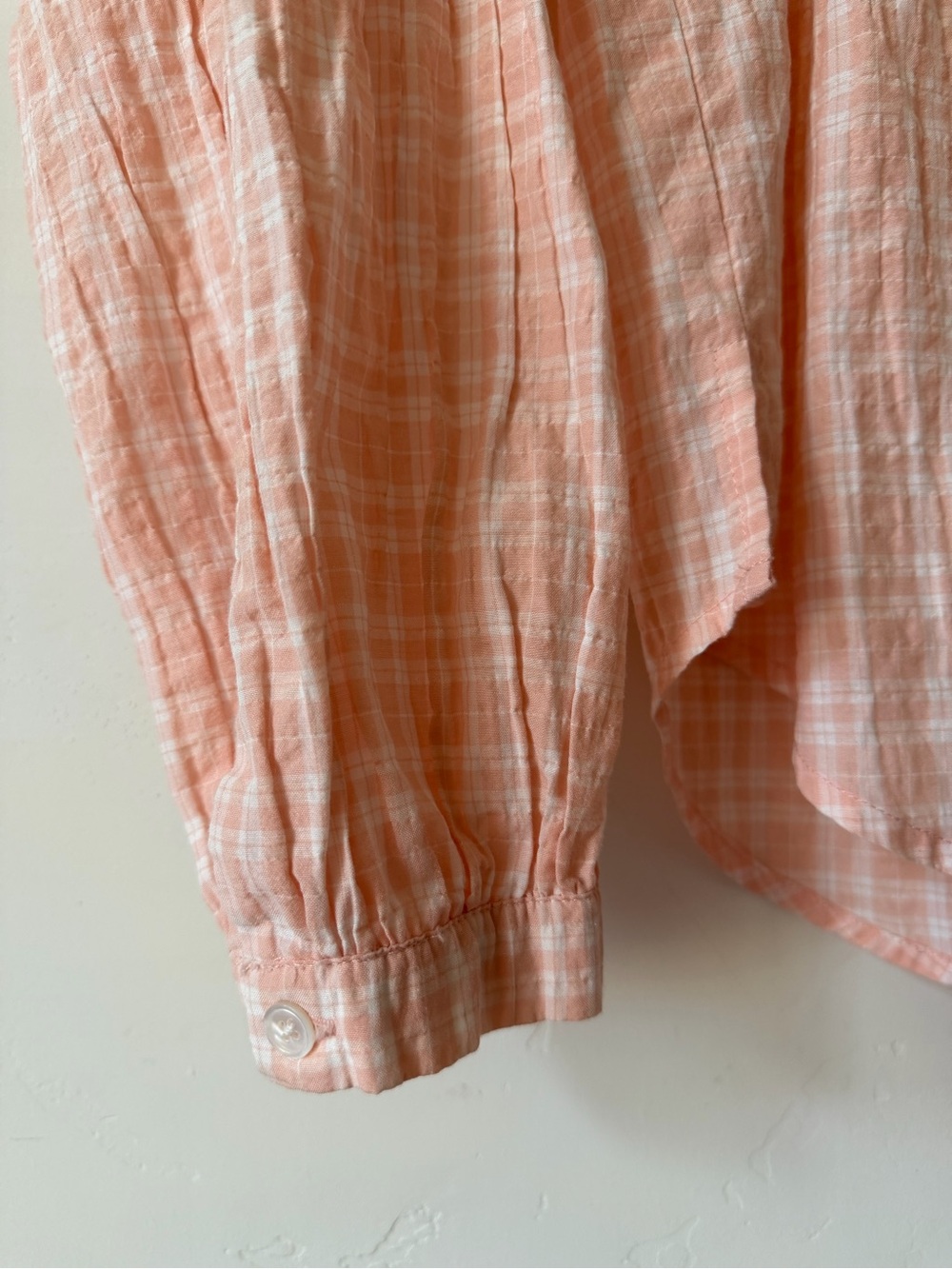 Veronica Beard Peach-Pink Cotton Gauze Henley Blouse - Picture 3 of 3